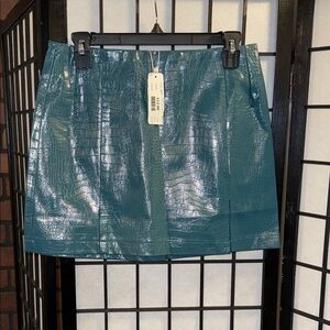 Glam Teal Croc-Embossed Mini Skirt